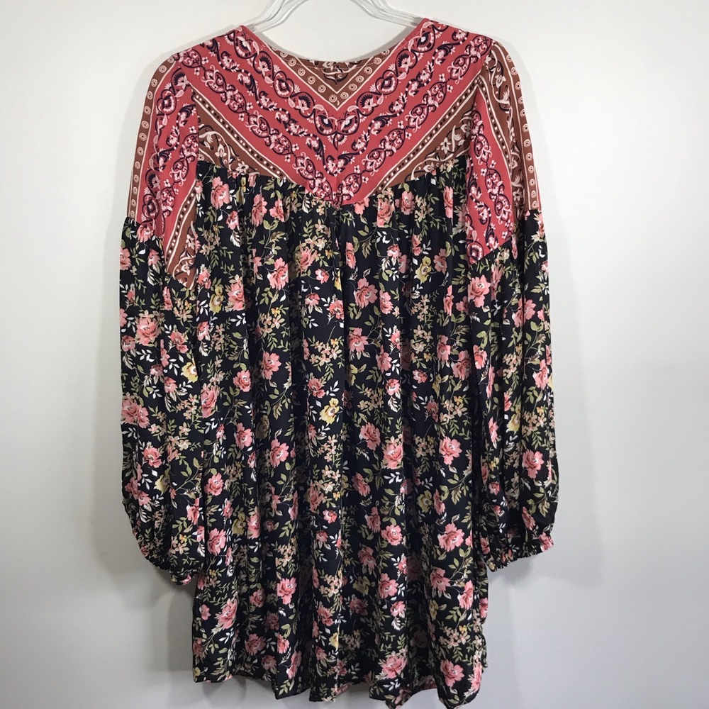 Boho Mixed Print Cottagecore Lace Up Dress S M L - Picture 2 of 4
